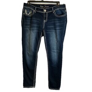 Ariya Jeans Women SZ 14 Dark Wash Embroidered Flap Pocket Stretch